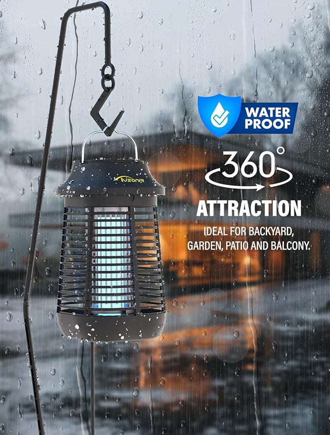 Bug Zapper 4200V for Outdoor and Indoor, 9.84 Ft Power Cord with Switch, Waterproof Electric Mosquito Zappers(3rd Generation), Mosquito lamp, Electronic Bug Zapper Light Bulb