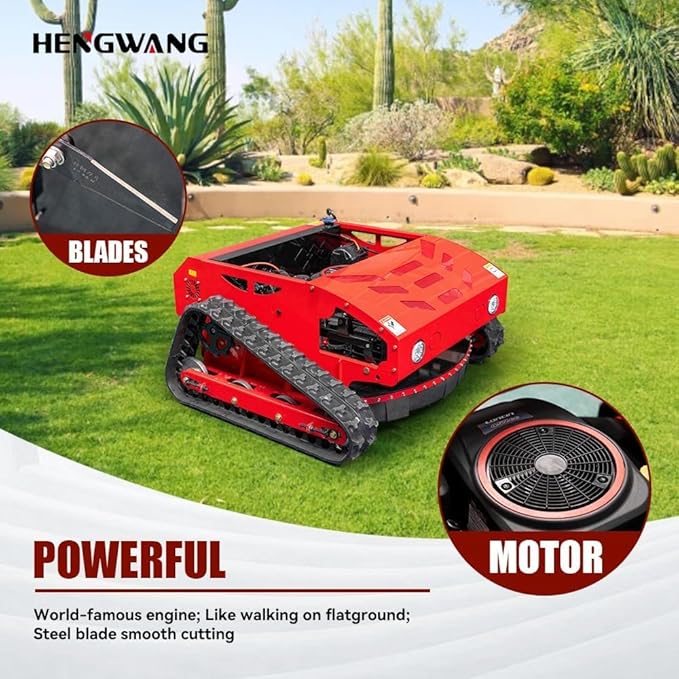 Lawn Mower, Remote Control Lawn, Small Crawler Oil-Electric Hybrid Four-Wheel Drive Lawn Mowing and Weed Whacker, All Terrain Grass Cutter Yard Mower, 50° Climbing (SKD-452-80L)