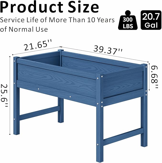 Raised Garden Bed Outdoor with Legs,HDPE Elevated Planter Box Rot-Resistant and Non-Cracking,Raised Beds for Gardening for Backyard, Patio, Balcony, 300lb Capacity Navy
