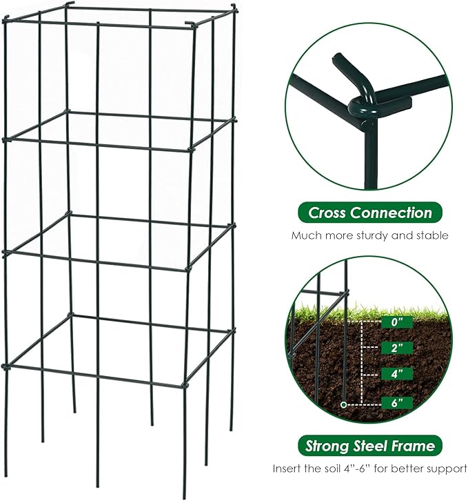 S AFSTAR 8 Pack Folding Tomato Cages, 39 Inches Tall Square Plant Support Cage for Garden Climbing Plants Flowers Fruits, Heavy Duty Tomato Vegetable Trellis