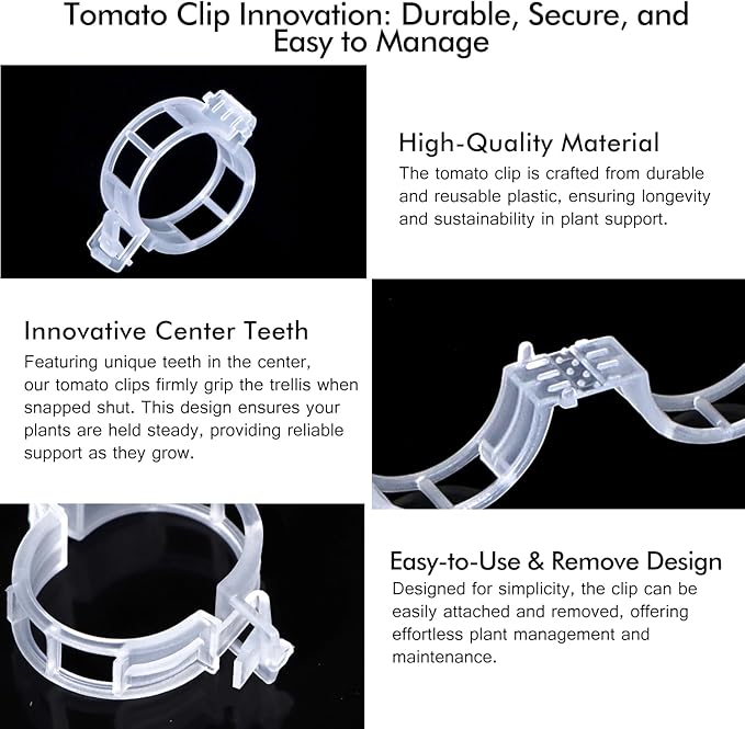 Bulk Tomato Clips, Plant Support Clip for String Trellis Climbing Plants Garden Vegetables- 200PCS/White