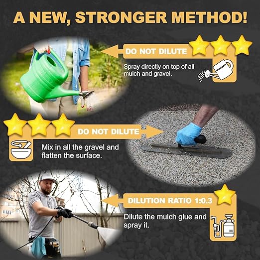 Concentrate Rock Glue, Makes 44oz Mulch Glue for Landscaping, Pea Gravel Binder Spray for Outdoor, Garden, Yard, Pet-Friendly Mulch Anchor Easily Holds Rubber, Stone, Pebble, Gravel, Wood, Bark