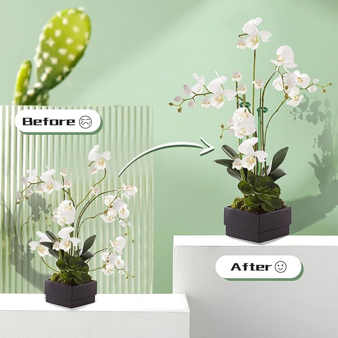 Invisible Plant Sticks 17 inch &11 inch SupKing 16Pcs Orchid Stakes with Clips for Support Small Short Plants,Garden Stake Support Pole Suit for Potted Plants Flowers Peony Rose (Green)