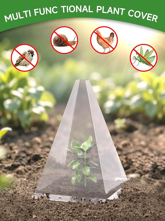 20 Pack Garden Cloches for Plants - Clear Reusable Plastic Seedling Covers with 40 Metal Stakes - Mini Greenhouse Plant Bell Covers for Frost, Sun, Pests Protection(7.8" x 11")