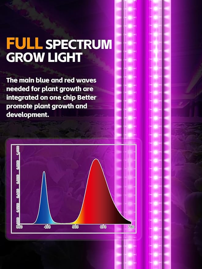 LED Grow Lights for Indoor Plants 48W, 4FT Full Spectrum Sunlight Plant Light, Hanging Suspended Fixture, Linkable, Super Bright, Greenhouse, Easy Installation 4-Pack