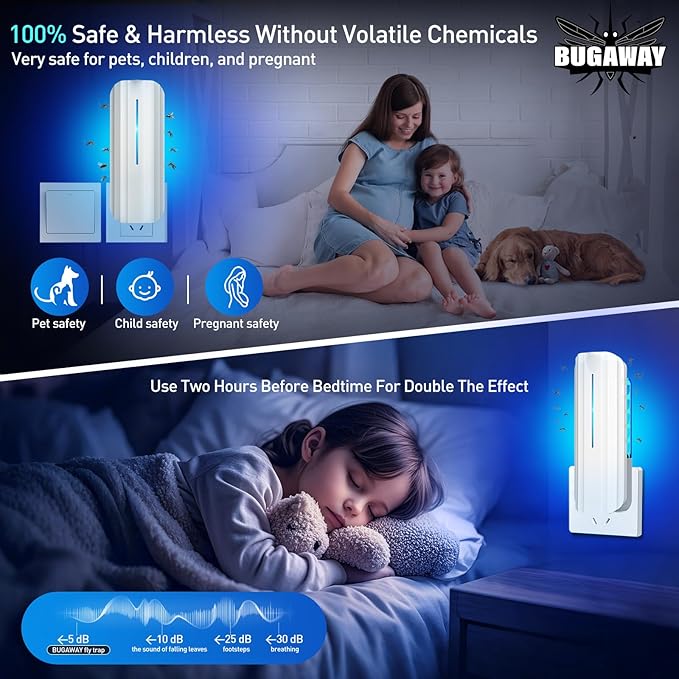 Fruit Fly Traps for Indoors, 2 Devices with 20 Refills Indoor Fly Trap for Home, Flying Insect Trap, Moth Gnat Traps for House Indoor Plug in Mosquito Bug Zapper with 9w Blue & UV Light
