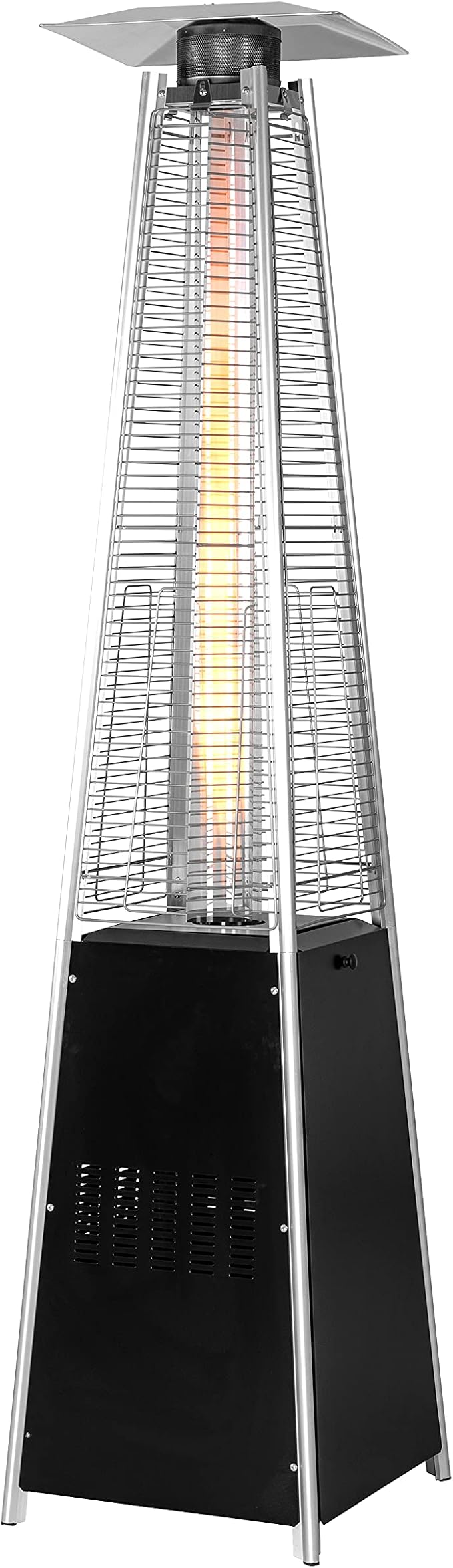 Pyramid Patio Heater,48,000 BTU Outdoor Propane Heater with Glass Tube, Propane Tall Tower Design with Wheels & One-Button Ignition for Backyard, Deck, and Commercial Use