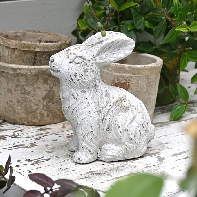 All Chic Bunny Decor Garden Statue White Rabbit Cement Rabbit Statue for Home Garden Indoor Outdoor Statues for Yard,Front Yard Decor,Easter Rabbit Figurines(White)