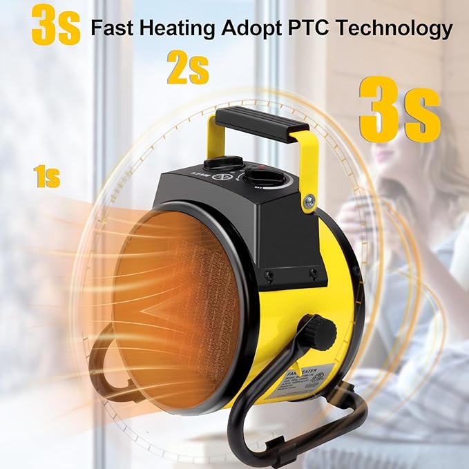 1500W Portable Garage Heater, Electric Outdoor Heater with Fast Heating & Overheat Protection, Patio and Greenhouse Space Heater for Indoor or Outdoor Use(Yellow)