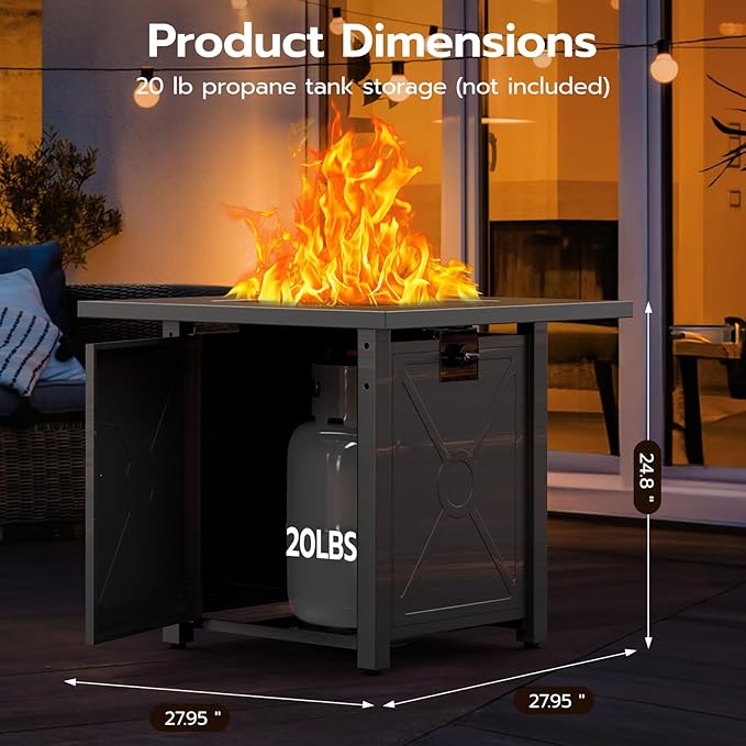 ZAFRO 28" Fire Pit Table, 40000 BTU Propane Fire Pit Table with Lid and Lava Rock, CSA Certified Fire Table with for Outdoor, Backyard, Patio, Garden, Black