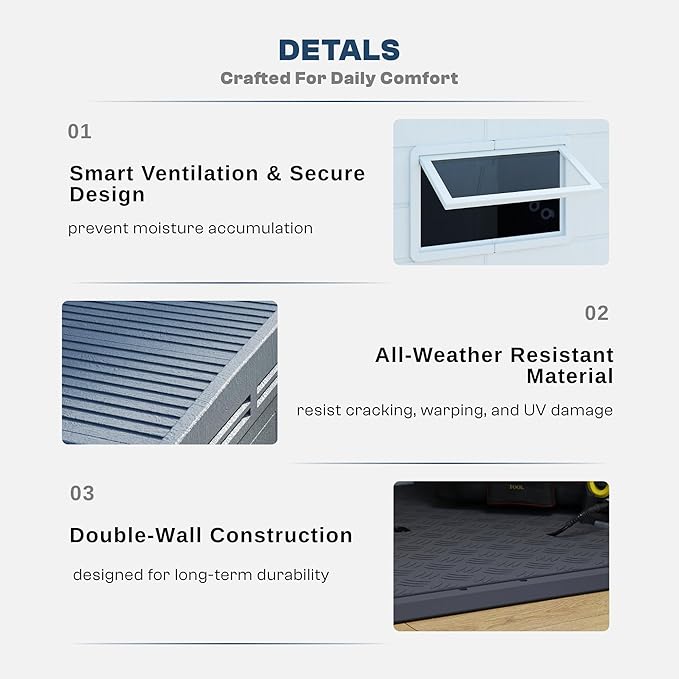 6x4FT HDPE Resin Outdoor Storage Shed with Sloped Roof, Injection Molded Plastic Lean to Garden Tool Shed, All Weather Resistant, Lockable Double Doors & Ventilation for Backyard Patio