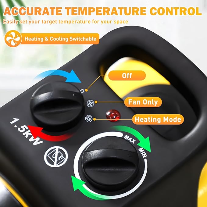 COOS BAY 1500W Portable Electric Space Heater, Outdoor Greenhouse Heater for Grow Tent, Garage, Workshop, Patio, RV – Radiant Heat, Overheat Protection, IPX4 Water Resistant, 1 Pack, Yellow