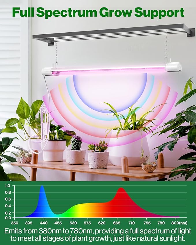 Sunco 12 Pack 2ft Grow Light LED, 20W, Full Spectrum, for Seed Starting, Seedling, Indoor Plants, Plug in Suspended Fixture, Link Up to 8, Inline Switch, ETL