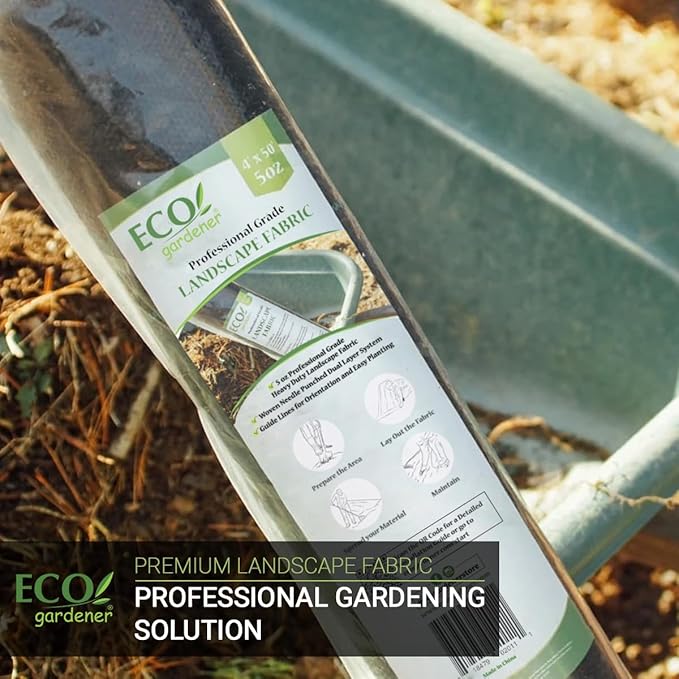 ECOgardener Premium 5oz Landscape Fabric, 3ft x 50ft Pro Garden Weed Barrier - Durable & Heavy Duty Weed Block Gardening Mat, Easy Setup & Superior Weed Control, Eco-Friendly & Convenient Design