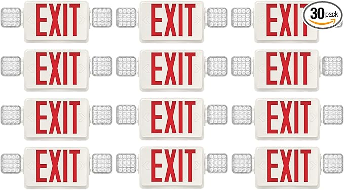 SPECTSUN 12 Pack Exit Emergency Light Combo,120-277V Emergency Exit Lights,LED Combo Exit Sign Emergency Lights - Red Battery Backup -Exit Sign with Emergency Lighting