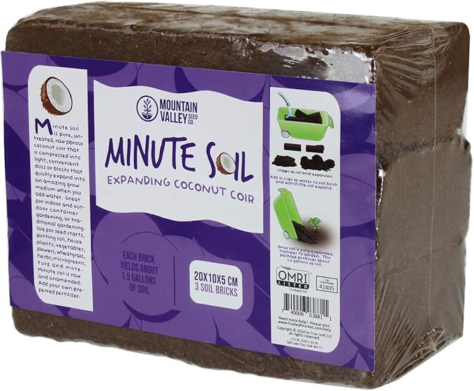 Minute Soil Eco-Friendly Coco Brick 24 Pack β OMRI Medium Expands to 36 Gal β Ideal for Seedlings, Planters, Greens, Houseplants, Raised Beds, Hydroponics, Outdoor Use