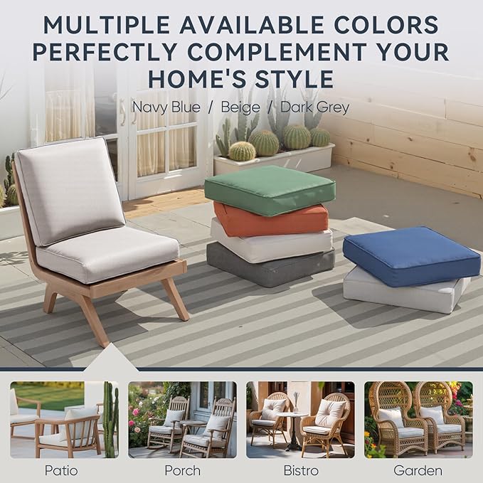 7-Piece Outdoor Patio Cushion Set - Fade & Water Resistant with Removable Olefin Cover, 22x24x4 Inch Memory Foam Cushions for Wicker Sectional Sof - Beige/Regular