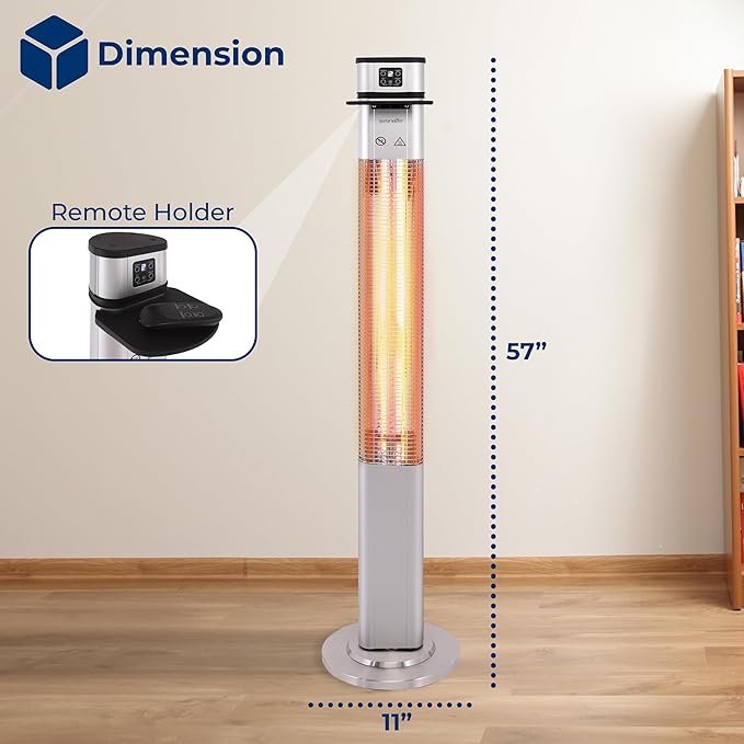 SereneLife Infrared Patio Heater, Electric Patio Heater for Indoor/Outdoor Use, Portable Table Heater with Remote Control, 1500 W, for Restaurant, Patio, Backyard, Garage, Decks (Silver)