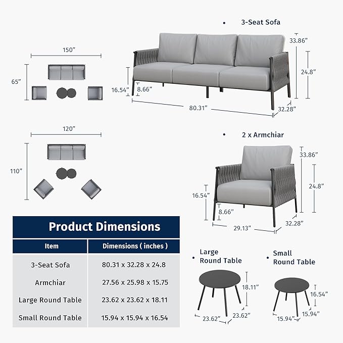 EAST OAK Life Chatter 4 Pieces Patio Furniture Set, Outdoor Furniture with Coffee Table, Patio Conversation Set Deep Seating with Thick Cushion, Backyard Porch Balcony, Chestnut Brown & Creamy Apricot