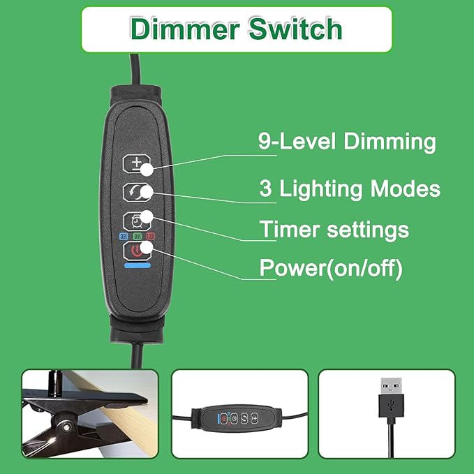 Sunny Power Clip On Grow Lights for Indoor Plants Full Spectrum, 6000K LED Plant Light for Indoor Growing With Adjustable Auto On/Off Timer, Dimmable, 3 Lighting Modes White Red Leds for Seed Starting