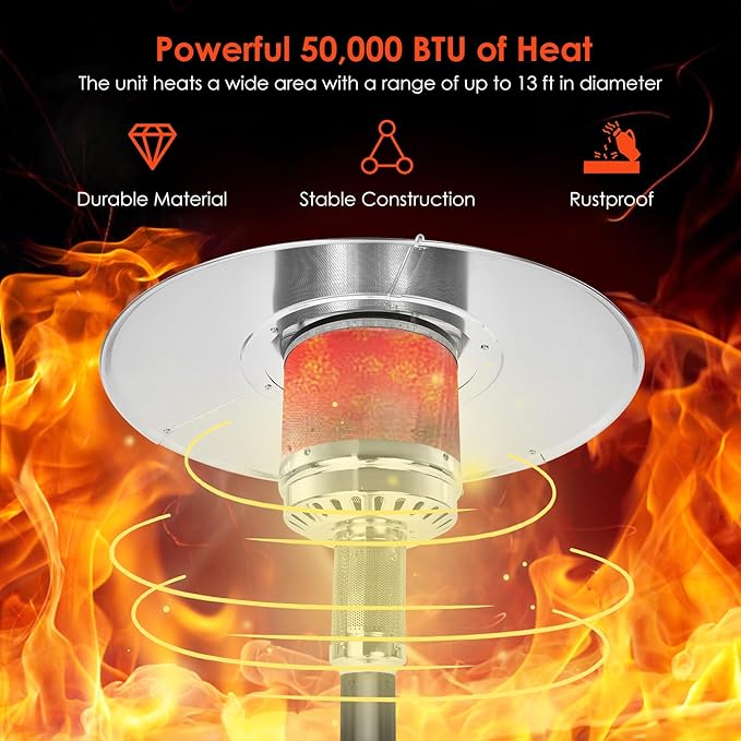 Giantex 50,000 BTU Propane Patio Heater for Outdoor Use With Wheels, Heat Lamp, Trip-over Protection & CSA Certified for Commercial and Household (Black)