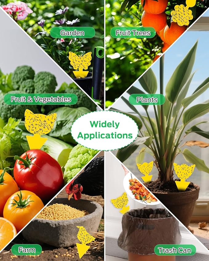 Yellow Sticky Traps for Plant Gnats, Plant Fly Sticky Trap Sticks for Indoor/Outdoor, 100PCS, Non-Toxic, Odorless, Harmless to Vegetables, Fruits, Plants