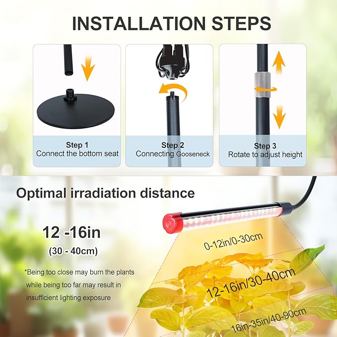 4-Head Table Top Grow Lights for Indoor Plants, Seed Starting, Bonsai with Timer, 36W Power Home Plug, FECiDA 2025 Full Spectrum Plant Growing Lamps, 16"-24" Height Adjustable