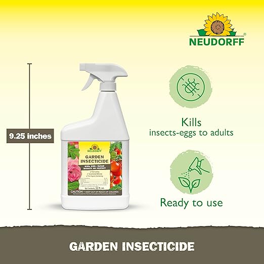 Garden Insecticide Spray for Roses and Flowers, Kills Fruit Flies, Fungus Gnats, and 100+ Listed Insects on Contact for Organic Gardening, Contact Insecticide, Ovicide Spray (32 oz)