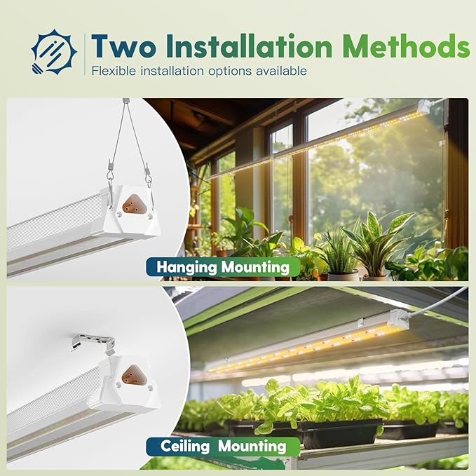 FREELICHT 1 Pack 4FT LED Grow Light, 40W (250W Equivalent), Full Spectrum Sunlight Growing Lamp Fixture, Linkable Hanging Plant Light for Hydroponic Indoor Plants Seeding, Plug-in with On/Off Switch