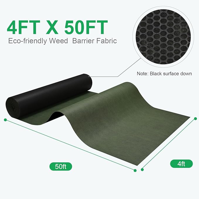 4x50ft Weed Barrier Fabric & Landscape Fabric,5.8oz Heavy-Duty Non-Woven Ground Cover, Easy Setup Weed Control Mat for Garden, Yard, Farm, Orchard, Fruit Trees