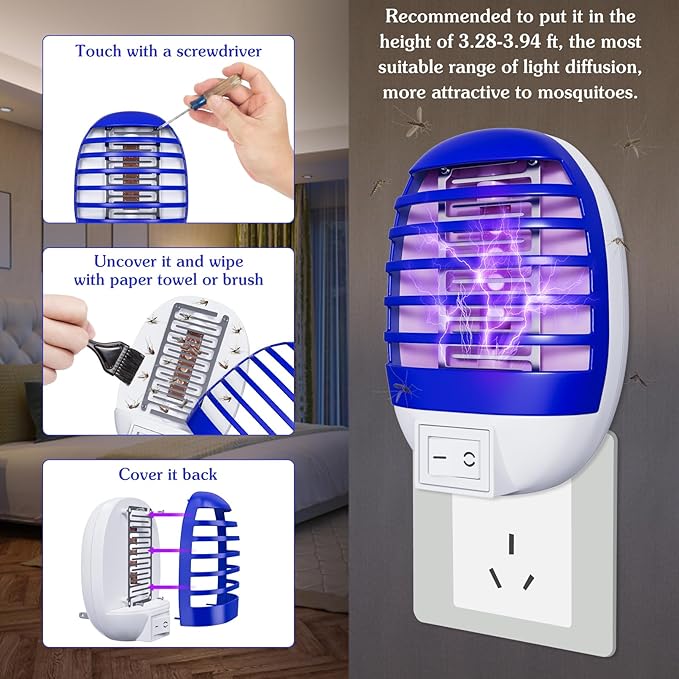 2 Pack Bug Zappers Indoor for Flying Insect Mosquito, Electronic Mosquito Zappers Gnat Traps with LED Light for Patio, Bedroom, Kitchen, Office