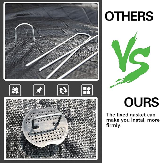 Bakulyor 150Pcs Landscape Staples + 150Pcs Gasket, 6 Inch Garden Stakes Staples 11 Gauge U Shaped Galvanized Lawn Landscape Pins, Heavy Duty Yard Ground Pin for Weed Barrier Sod Fabric Decorations