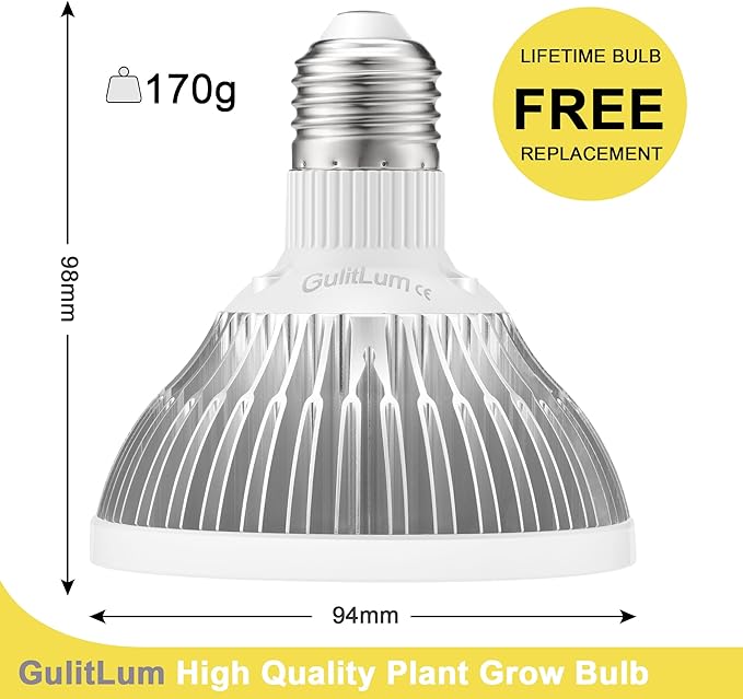 Grow Light Bulbs for Indoor Plants Full Spectrum, LED Grow Light Bulb 18W(180W Equivalent) 3500K Warm Light,PAR30 E26 Base for Regular Lamps,High PPFD for Plant Growing and Seed Starting.