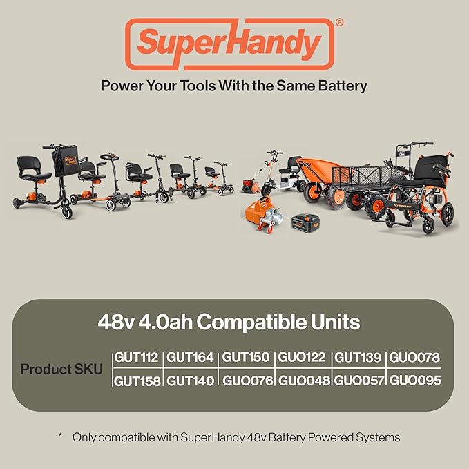 SuperHandy 48V 4Ah Lithium-Ion Battery, 177.6Wh Rechargeable Power Pack - Compatible with 48V Snow Thrower, Mobility Scooter, Utility Cart, Wheelbarrow - Not for Capstan Winch (Battery Only)