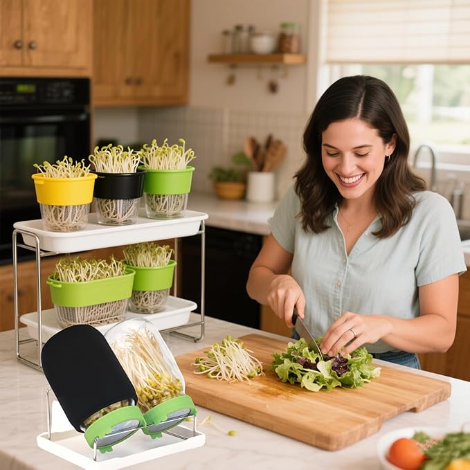 Lulonpon Sprouting Kit, 2 Sprouting Jar Kits, Wide Mouth Quart Mason Jars with Stainless Steel Screen Sprout Lids,1000ml Sprouts Growing Kit, Seed Sprouter Set for Growing Broccoli, Bean, Alfalfa 