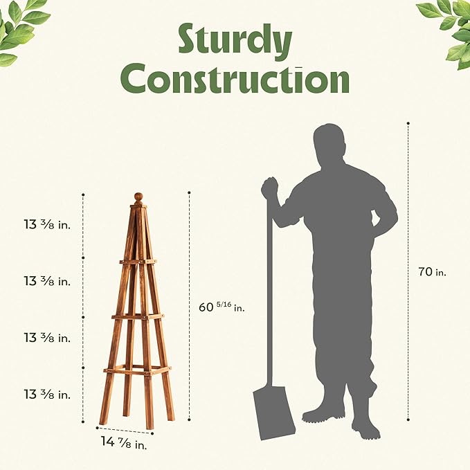 Idzo 61-Inch Wood Obelisk Trellis for Climbing Plants, Outdoor & Indoor Garden Decor, Light Brown, Durable, Space-Saving, Easy Assembly, Ideal for Patio & Yard β Upgraded 2025
