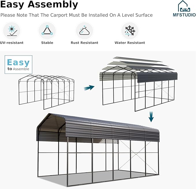 MFSTUDIO RV Carport 14x25 ft, Outdoor Heavy Duty Carports, Height 13 ft for Large RVs Metal Shed Canopy Shelters Garage Shelter Shade Car Ports with Galvanized Roof for Cars, Truck and Boats 