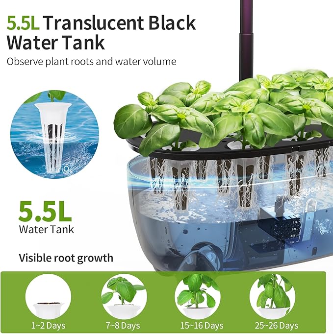 12-Pod Indoor Herb Garden Hydroponics Growing System Kit with LED Grow Light, Indoor Gardening System for Herbs, Vegetables, Lettuce on Countertop (Seeds NOT Included)