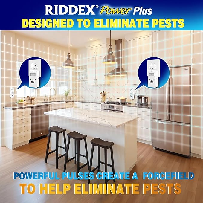 RIDDEX Power Plus Insect Repellent | Plug in, Mouse Deterrent - Pest Control for Defense Against Rats, Mice, Roaches, Bugs and Insects | Control Pests with No Toxins with Side Outlet | 3-Pack