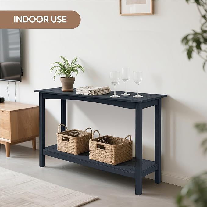 Weatherproof HIPS Outdoor Console Table, 48'' 2-Shelf SideTable Indoor/Outdoor Use, Multifunctional Buffet Table Bar Storage Organizer for Entryway,Yard, Patio, Outside Plant Stand Table, Black