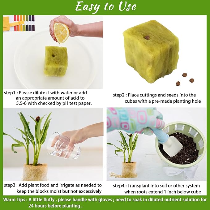 Legigo 1.5 Inch Rockwool Cubes for Hydroponics Seed Starter, Rock Wool Planting Cubes Hydroponic Garden Grow Plugs for Soilless Cultivation Plants Cutting Germination Clone(2 Sheet, 98 Plugs)