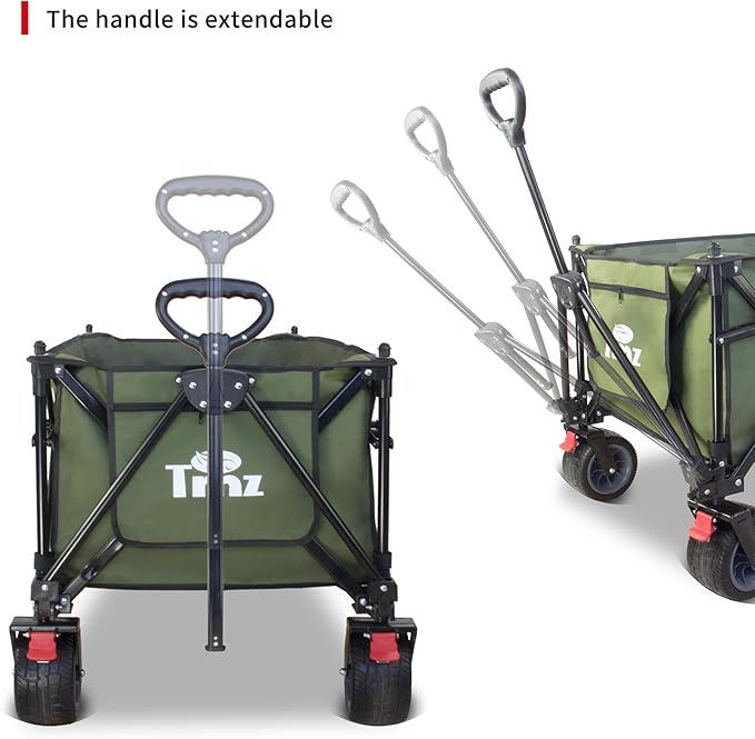 TMZ Collapsible Wagon 445L Extra Large Outdoor Utility Cart, Heavy Duty Carts Foldable with All-Terrain Big Wheels, Canopy and Brakes, Utility Beach Wagon for Outdoor Garden (Green)