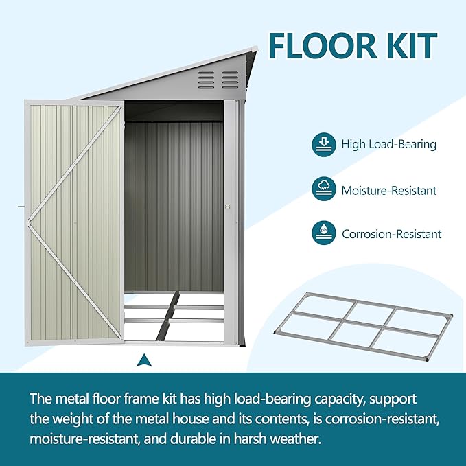 Lean Outdoor Storage Shed with 2 Adjustable Windows, 4x10 FT Heavy-Duty Outdoor Shed w/Reinforced Floor Fram and Lockable Door, Garden Tool Storage Cabinet for Backyard Garden Patio Lawn, Gray