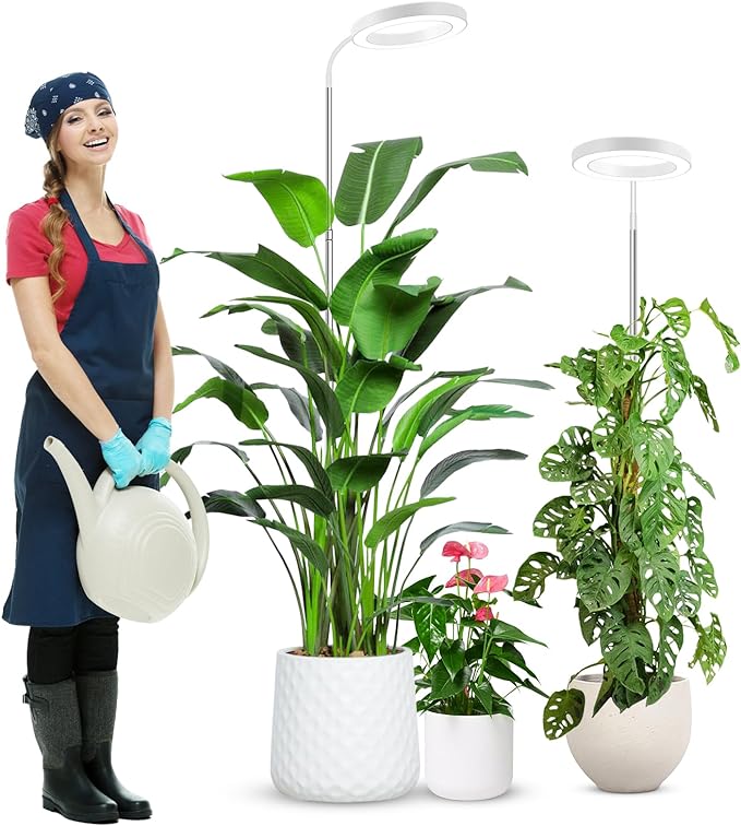 wolezek Grow Lights for Indoor Plants Full Spectrum, 80 LEDs 3 Colors Grow Light, 65in Plant Lights for Indoor Growing with 360ยฐGooseneck, 6/12/16H Timer, 5 Brightness, Height Adjustable, White Pair