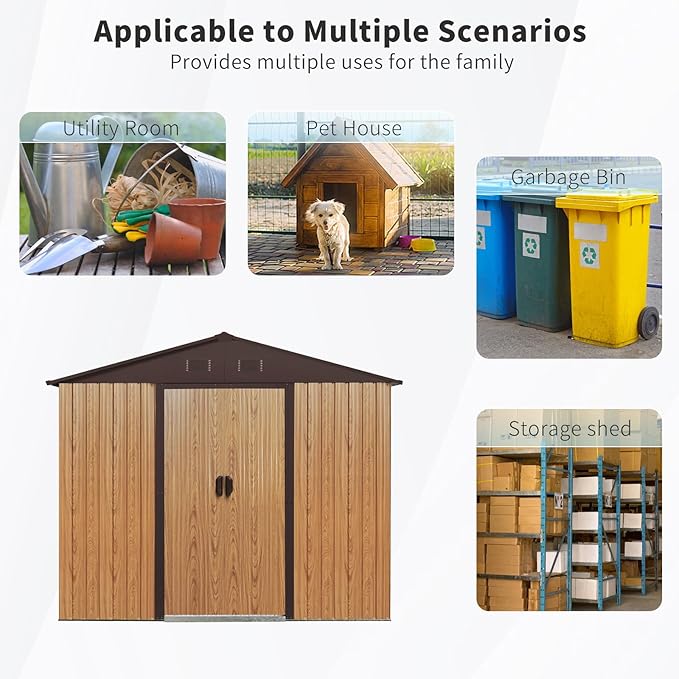 Outdoor Storage Shed, 8x4ft Metal Storage Shed with Window and Metal Foundation, Lockable Sliding Door, All Weather Tilted Roof Tool Shed with Vents, for Backyard, Patio, Lawn