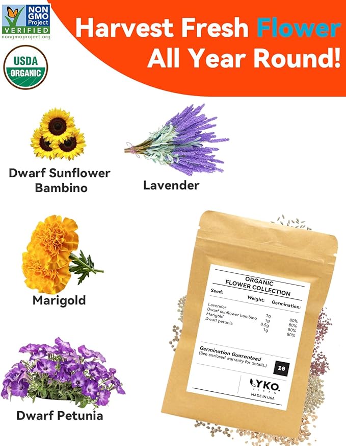LYKOCLEAN 16 Pods Flower Seed Kit Compatible with AeroGarden Hydroponics Growing System, Indoor Garden Starter Set with Lavender, Sunflower, Petunia and Marigold