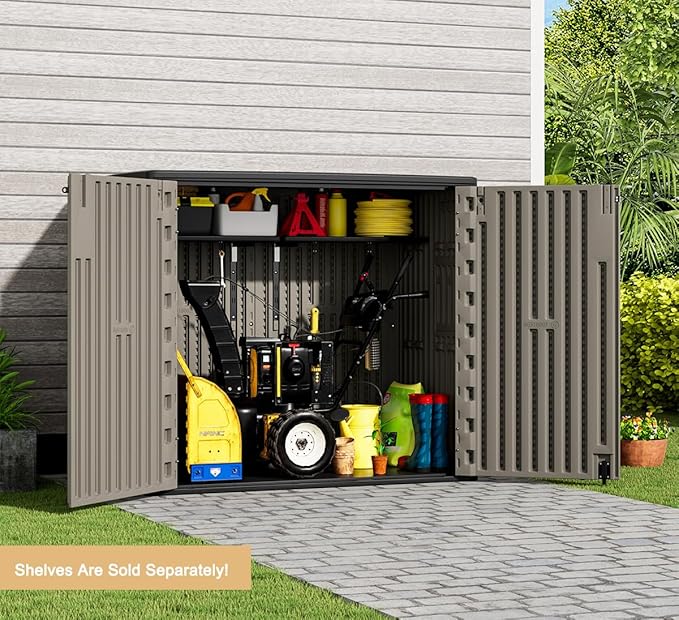 KINYING Plastic Shelving for 37 Cu.ft Horizontal Shed and 57 Cu.ft Vertical Shed, One Shelf with 2 Hooks On The Package, 25.5 in * 13 in, Easy Assembly