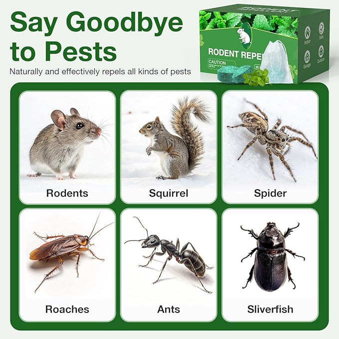 Pest Rodent Repellent, 25 Pack Peppermint Oil Mouse Traps Balls for Rat Mice, Ant, Roach, Spider, Squirrel, Insect Control Mouse Deterrent for Indoor Outdoor Use, for Garden & Home, Family & Pet Safe