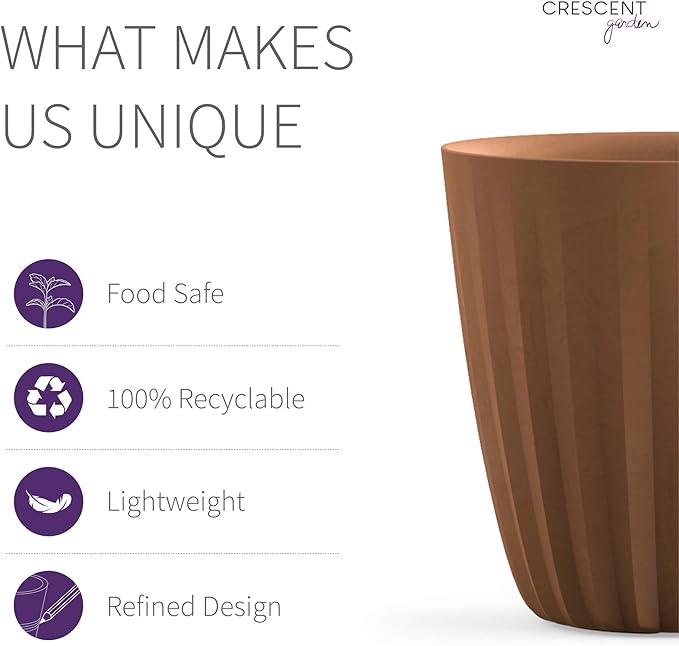 Crescent Garden Pleat Modern Decorative Planter, Indoor/Outdoor Pot, Resin Planter with Drain Hole - 19" W x 19" H (Terracotta-Colored)