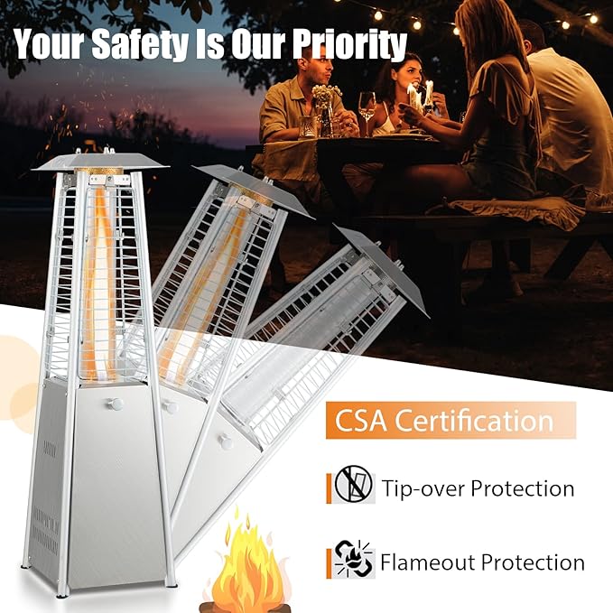 ARLIME Pyramid Patio Heater, Outdoor Propane Patio Heating Machine w/Protective Cover, Dump & Flame-out Protection, 10000 BTU Space Heater for Terrace, Patio, Backyard, Garden (Silver)
